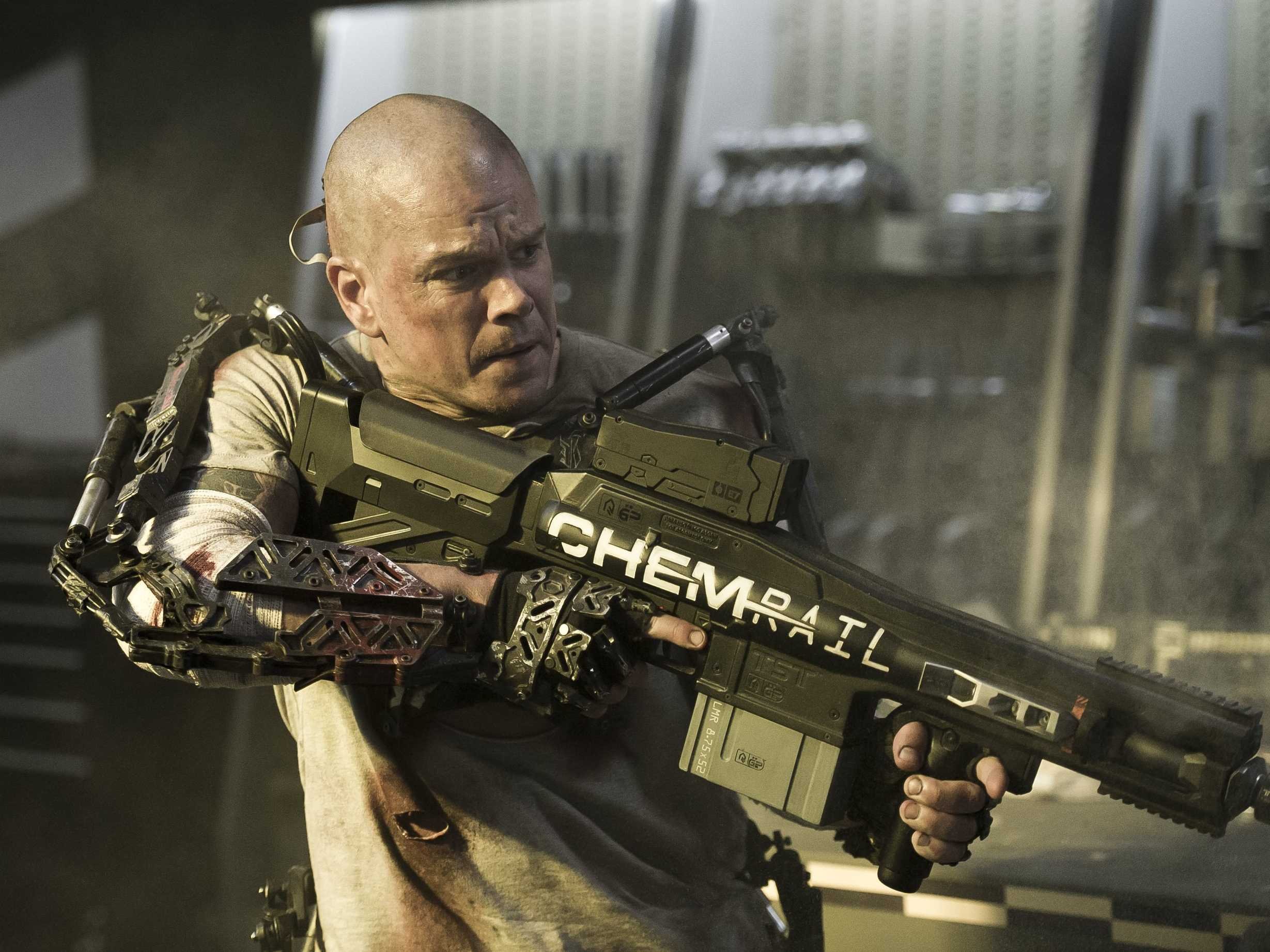 Matt Damon on storms the castle in Elysium, opening this weekend.