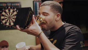 Drake taking a shot out of his Rap Album of The Year Grammy. Those things are sanitary, right?