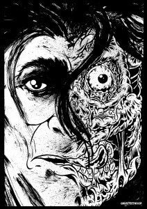 Uncolored Two-Face illustration by Nick DiFabbio