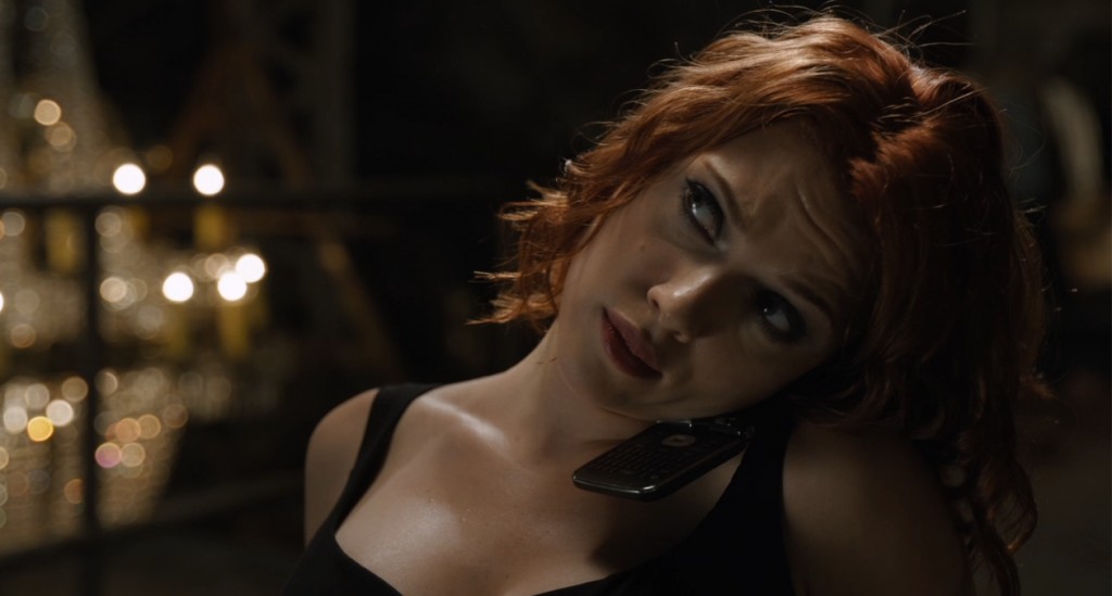 Black Widow (Scarlett Johanssen) is in control in The Avengers.