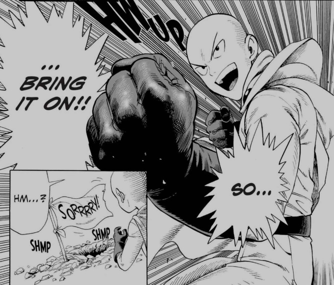Cool fights and sly humor abound in One-Punch Man. Art by Yusuke Murata