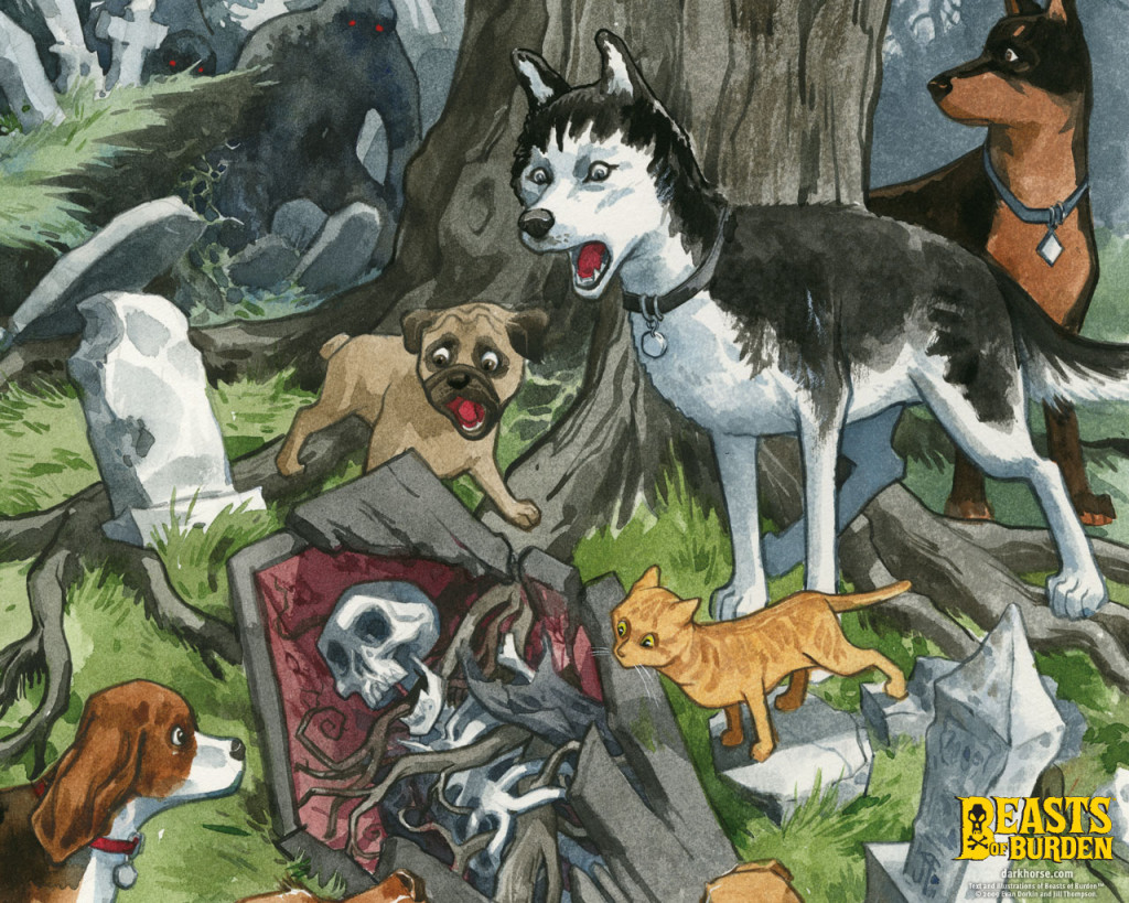 The paws and claws heroes of Beasts of Burden. Art by Jill Thompson