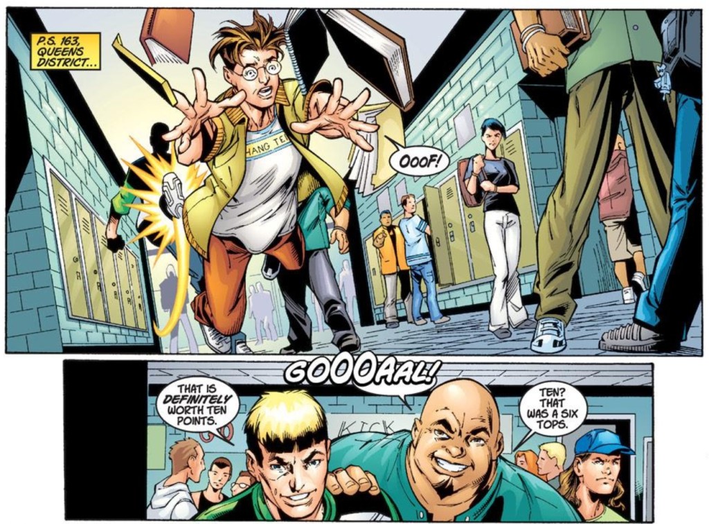 Peter Parker's everyday life is a hell in Ultimate Spider-Man #1. (Art by Mike Bagley)