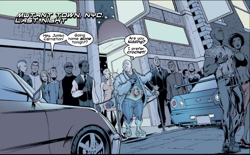 Mutant fashion designer Jumbo Carnation in New X-Men #134. Art by Keron 