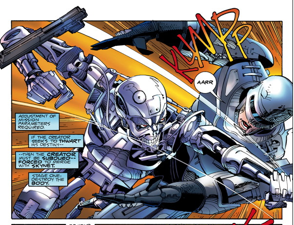 Panel from Robocop Versus The Terminator as it appears in 2014 edition (colors by Steve Oliff).