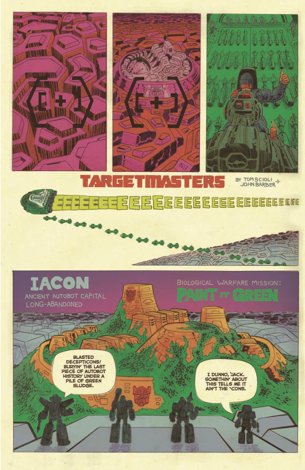 An interior page from Transformers vs G.I. Joe #2. Art by Tom Scioli. 