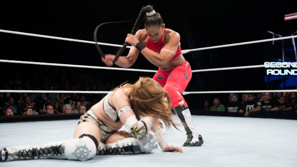 NXT prospect Bianca Belair goes nuts on lovable babyface Kairi Sane.